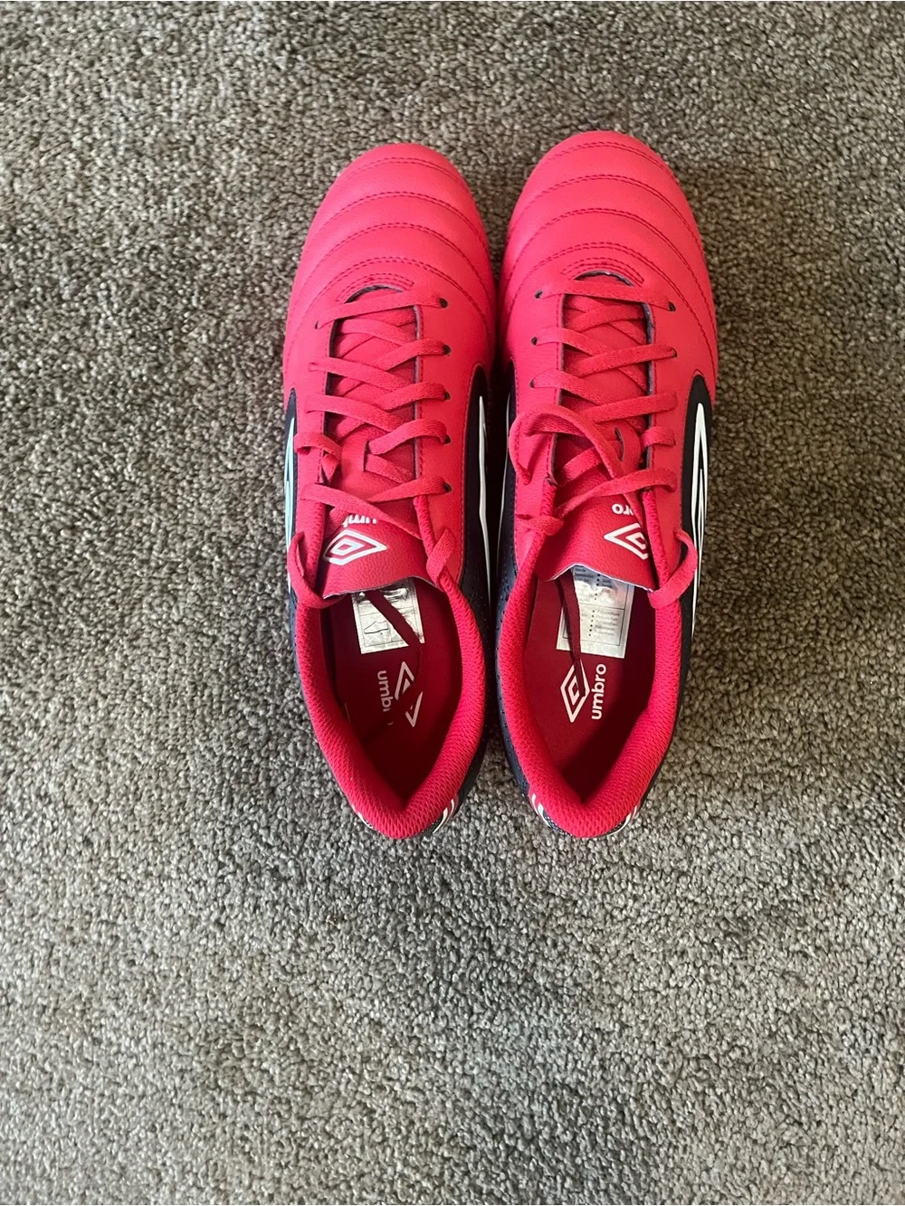 Umbro Red and Black Soccer Cleats with White Logo
